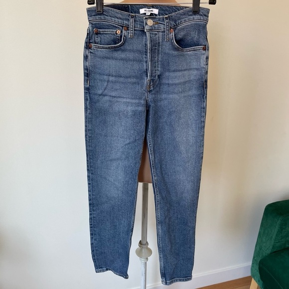 RE/DONE High-Rise Ankle Crop Stretch Denim Skinny 90s Blue Jeans EUC Size 25 - Picture 2 of 10